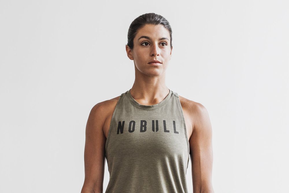 NOBULL Women's High-Neck Tank Tops - Army Green - Ireland (9718LHZNF)